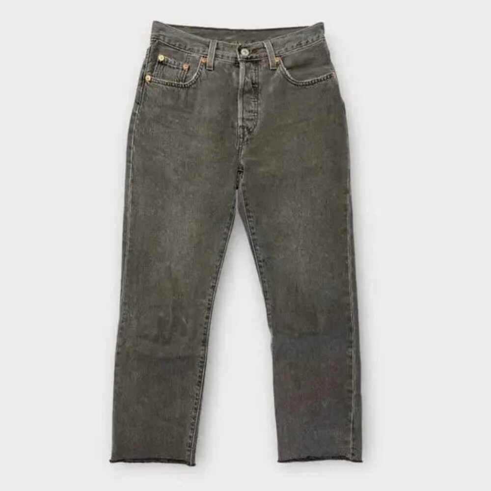 Levi's 501 Original Stretch Cropped Raw Hem Jeans Cabo Fade Black Size 25